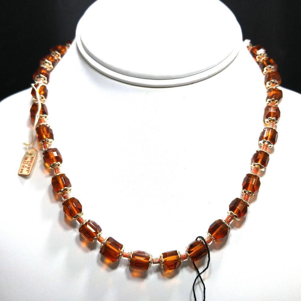 1950s Japan Hand Cut Topaz Crystal Beaded Necklace NOS Vintage Jewelry - Picture 6 of 10